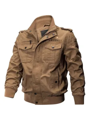 Men Jackets Chic Khaki Portrait Neckline Long Sleeves Zipper Modern Cool Winter Coats