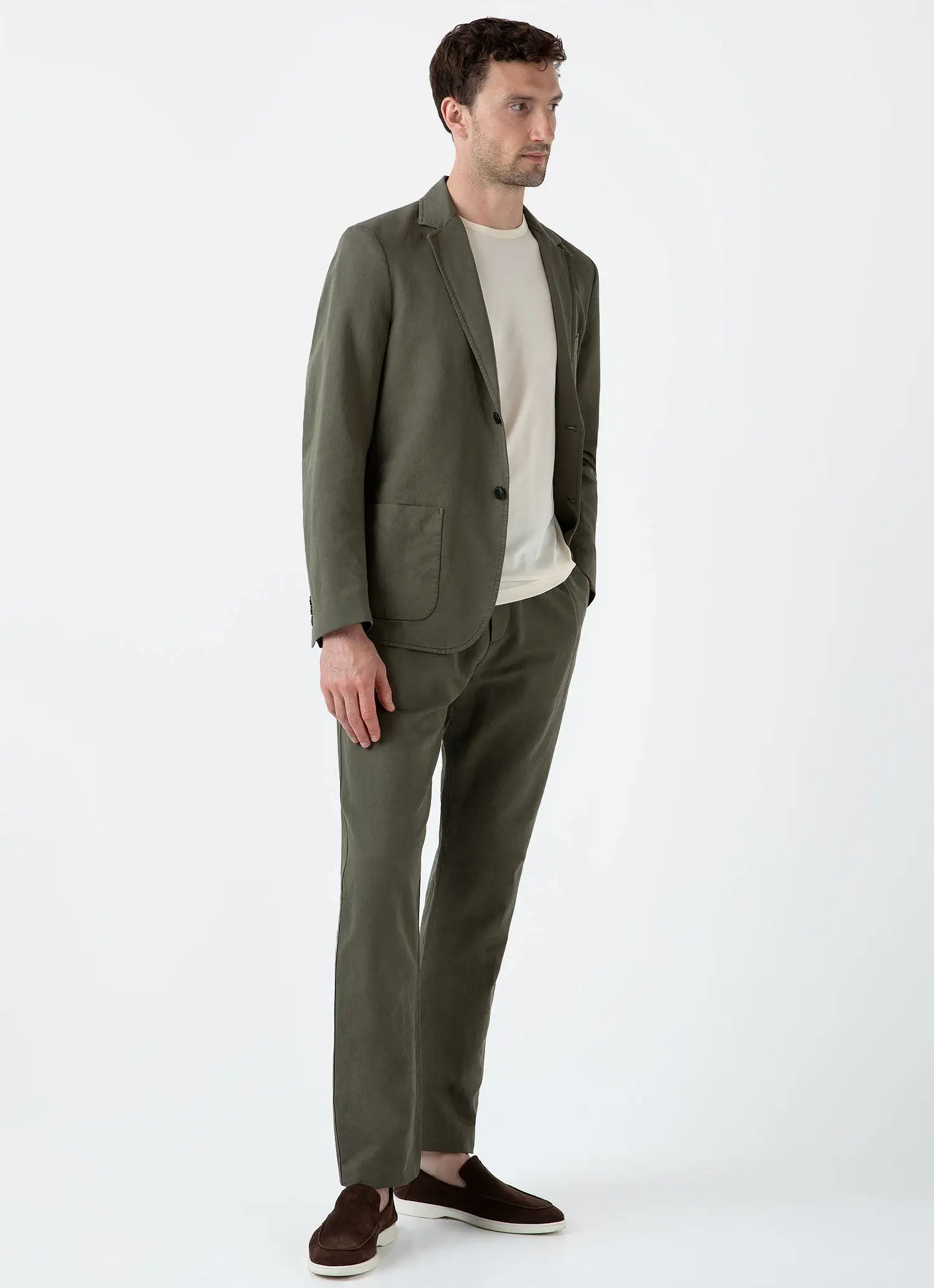 Men's Cotton Linen Unstructured Blazer in Khaki