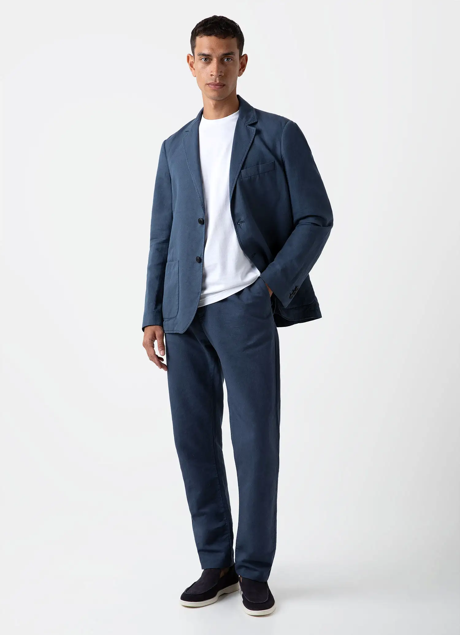 Men's Cotton Linen Unstructured Blazer in Shale Blue