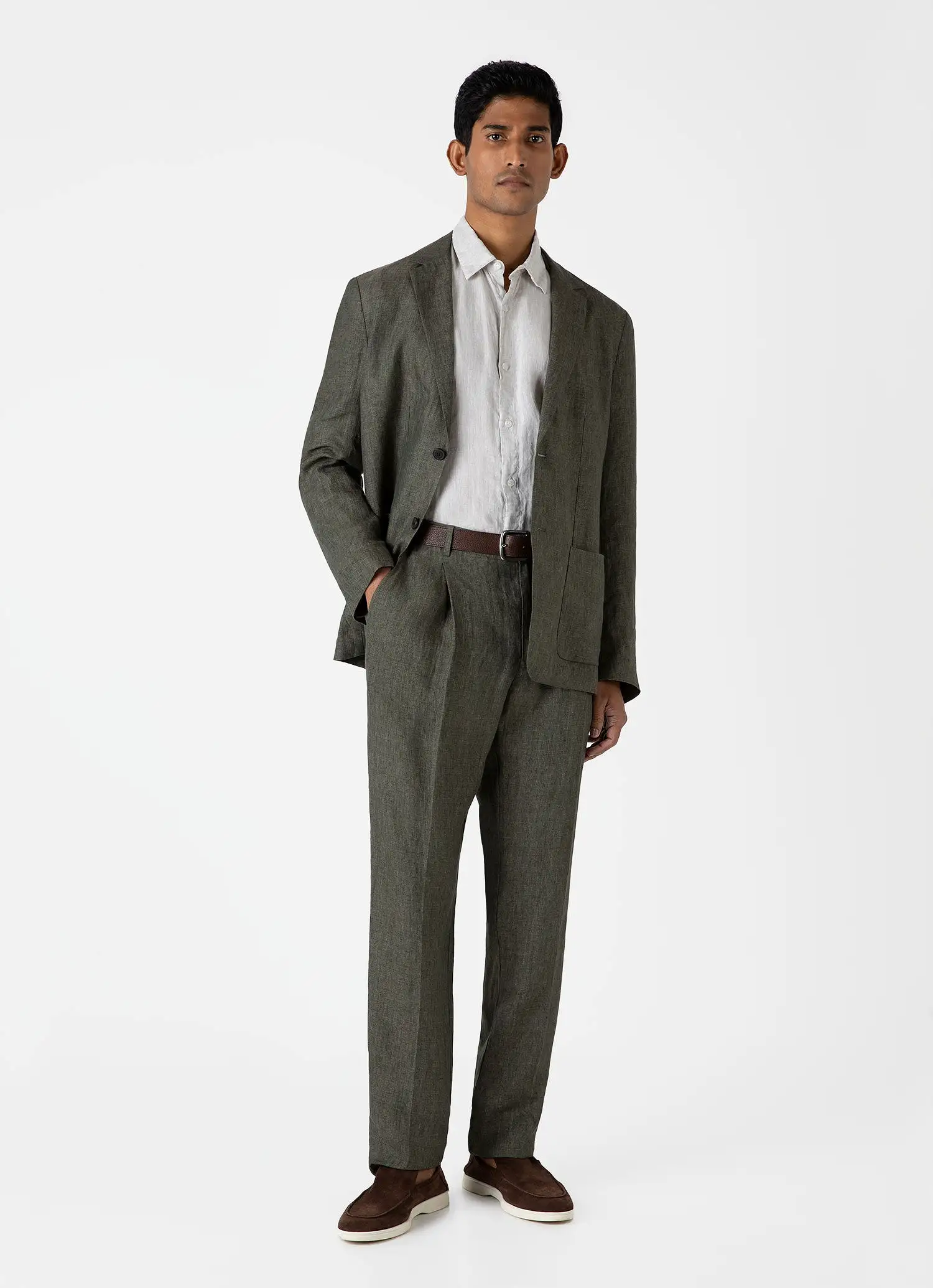 Men's Linen Unstructured Blazer in Light Khaki