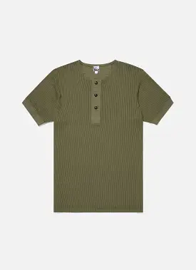 Men's Sunspel x Nigel Cabourn Mesh Henley in Army Green