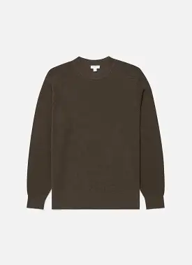 Men's Waffle Stitch Crew Neck Jumper in Khaki