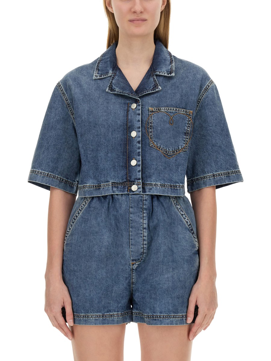 MOSCHINO JEANS    DENIM CROPPED SHIRT