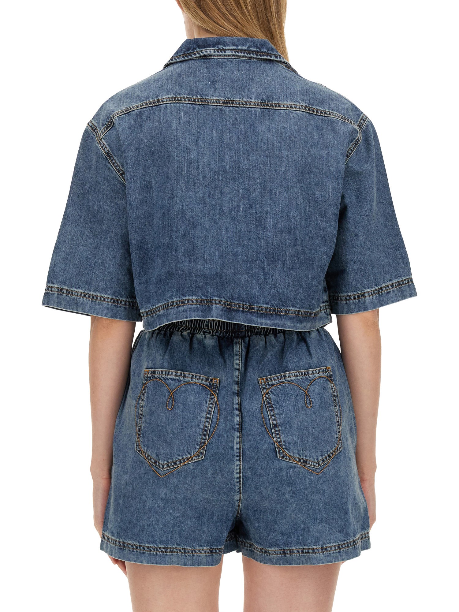 MOSCHINO JEANS    DENIM CROPPED SHIRT