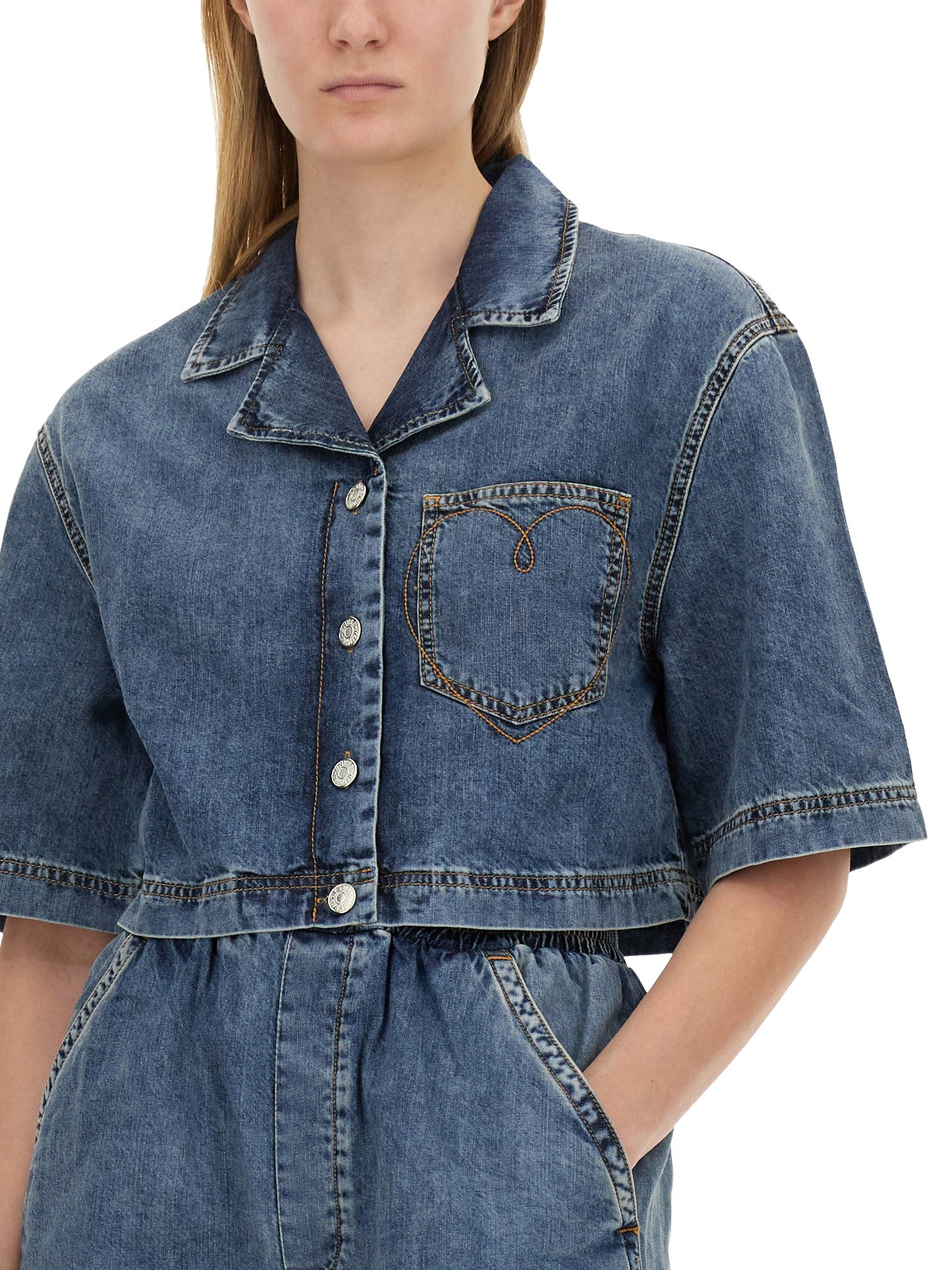 MOSCHINO JEANS    DENIM CROPPED SHIRT