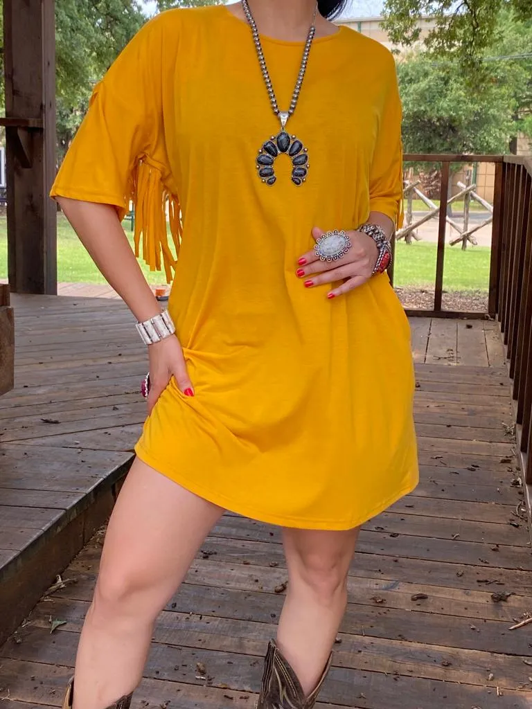 Mustard Yellow Dress with fringe on back