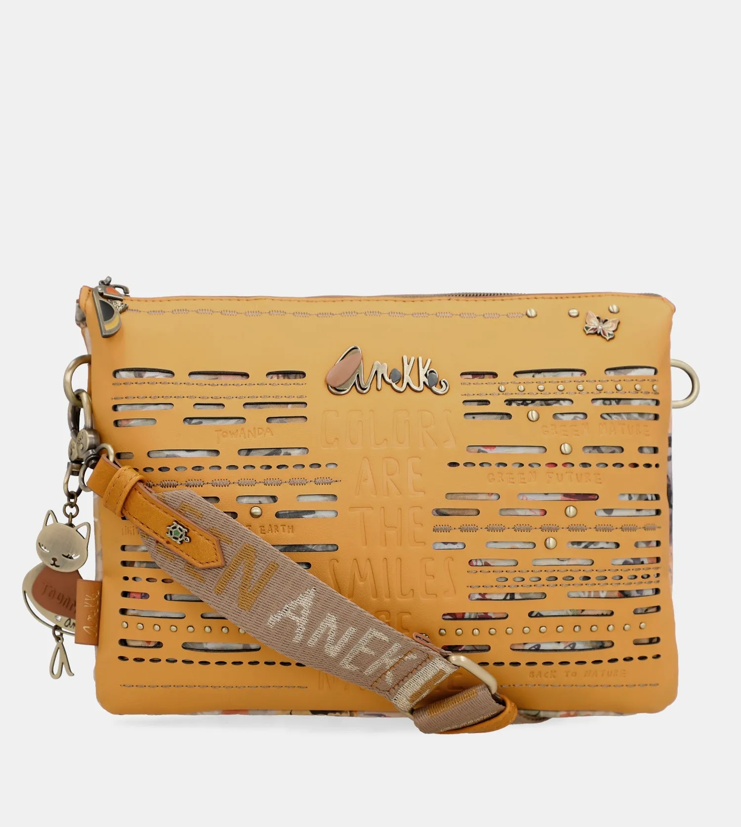 Nature Pachamama ochre crossbody bag with two compartments