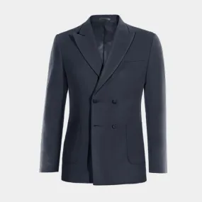 Navy blue double-breasted peak lapel Jacket with patched pockets