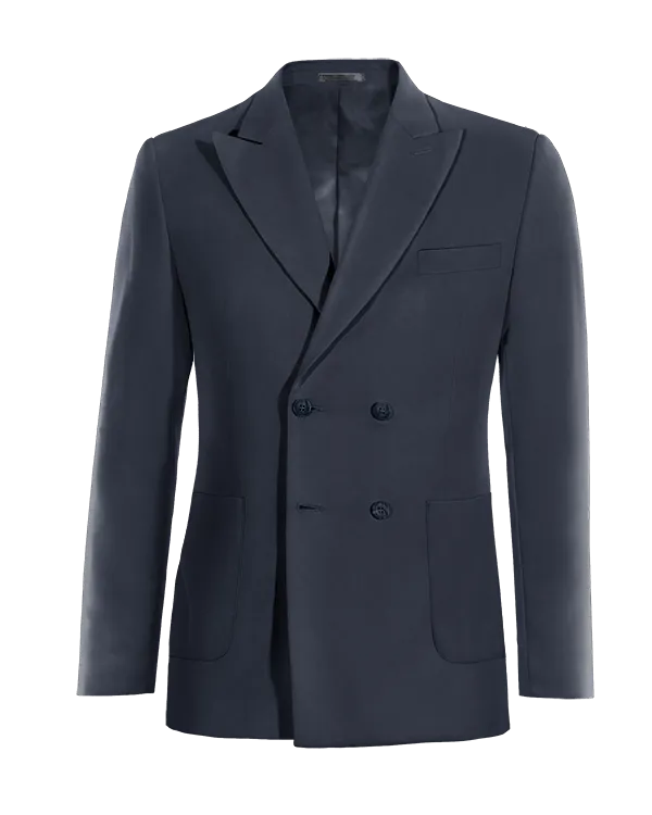 Navy blue double-breasted peak lapel Jacket with patched pockets