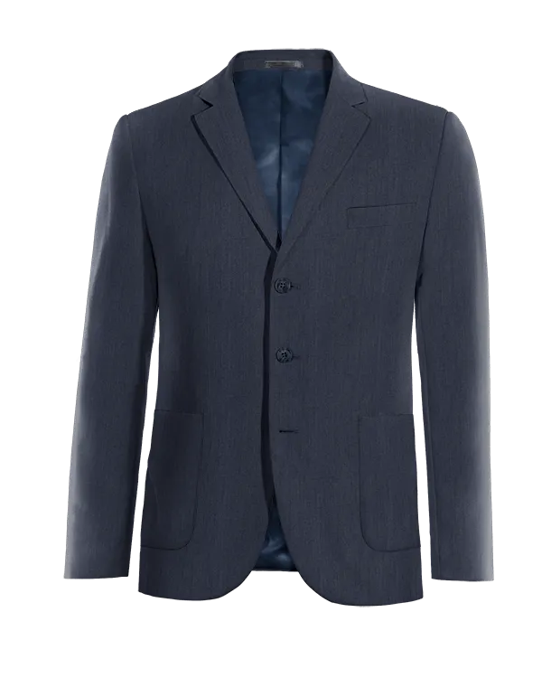 Navy blue linen essential 3-buttons Suit Jacket with patched pockets