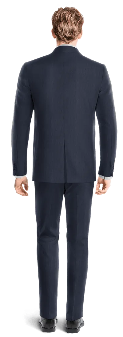 Navy blue linen essential Suit with patched pockets