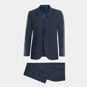 Navy blue linen essential Suit with patched pockets