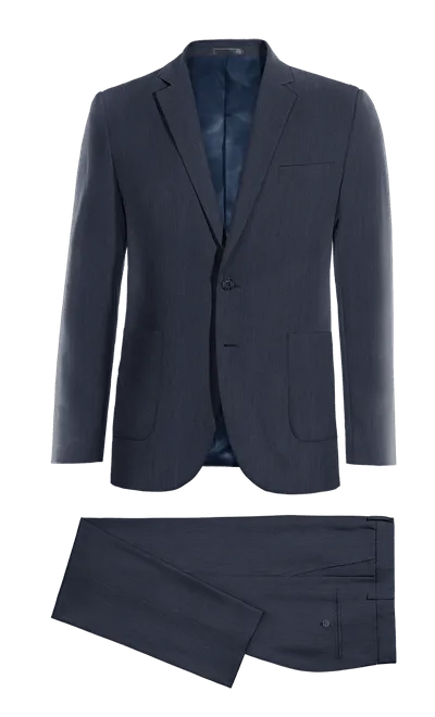 Navy blue linen essential Suit with patched pockets