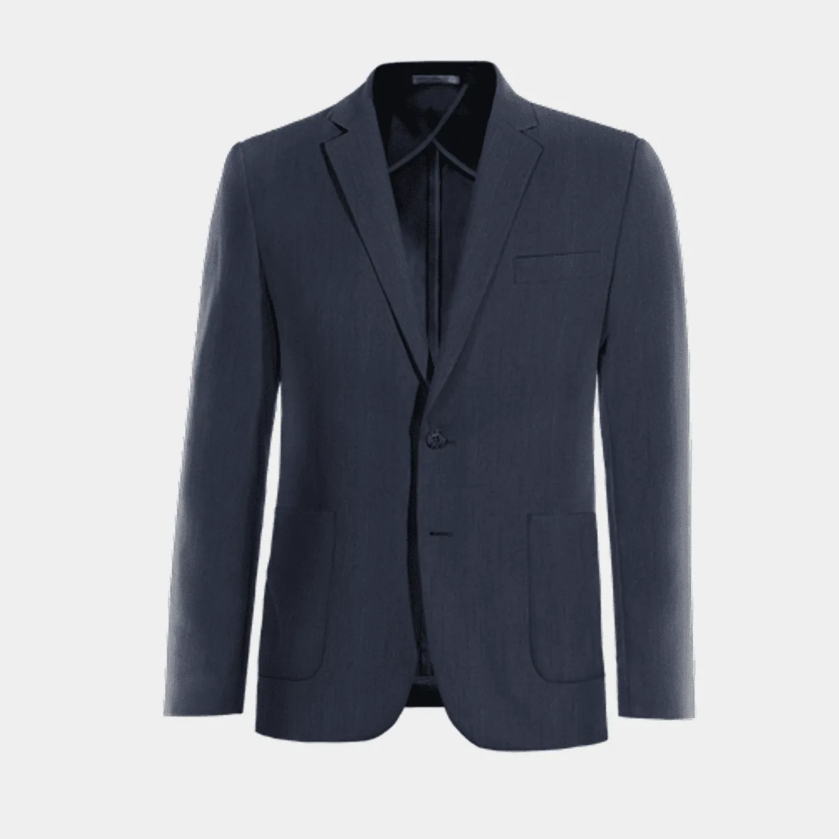 Navy blue linen essential unlined Jacket with patched pockets