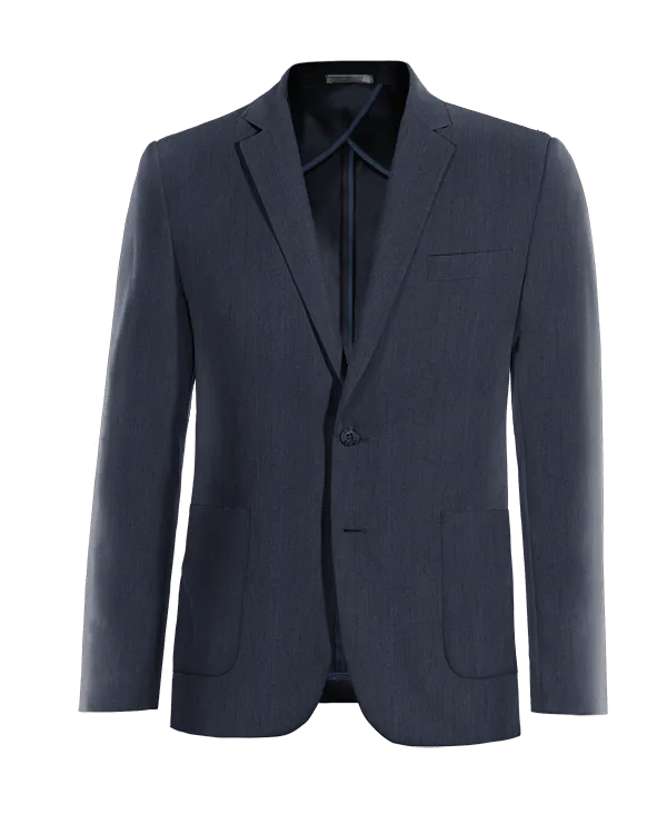 Navy blue linen essential unlined Jacket with patched pockets