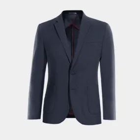 Navy blue linen essential unlined Suit Jacket with patched pockets