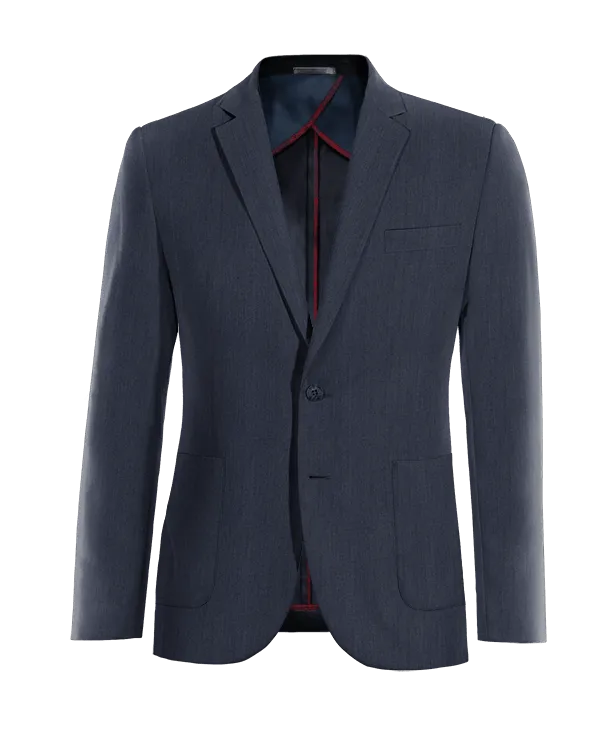 Navy blue linen essential unlined Suit Jacket with patched pockets