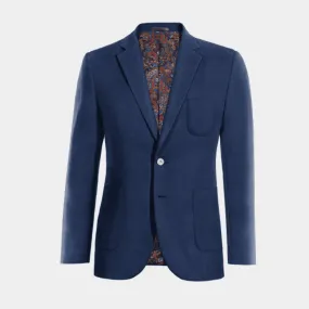 Navy blue linen slim fit Jacket with patched pockets