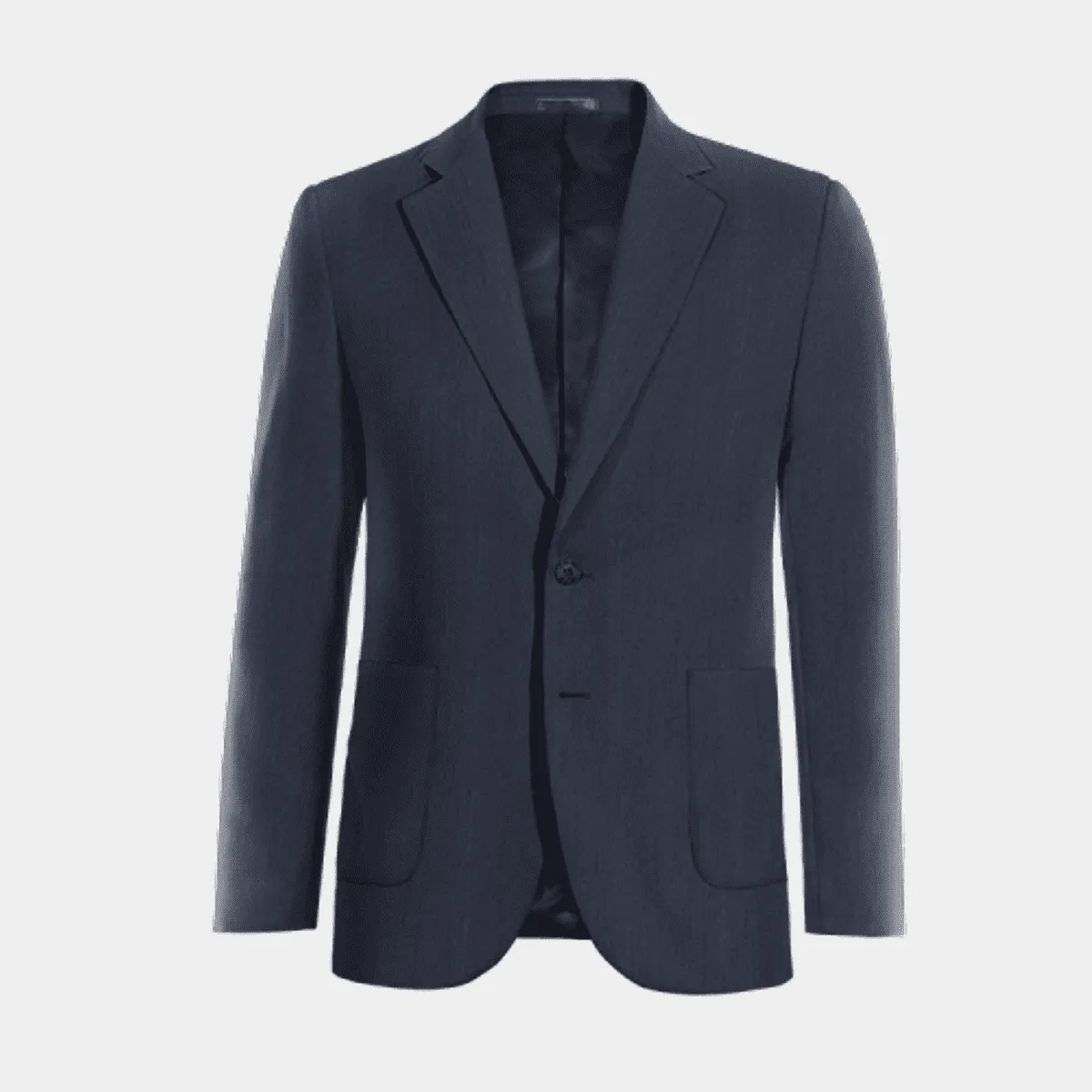 Navy blue linen wide lapel Jacket with patched pockets