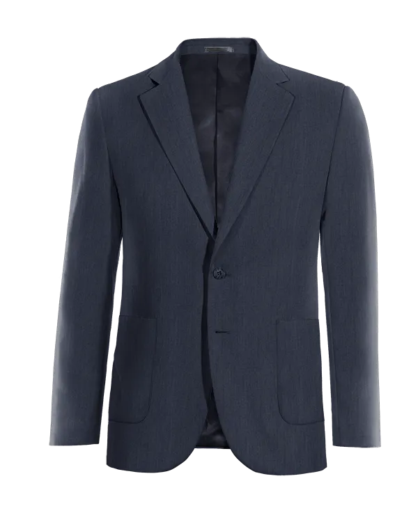 Navy blue linen wide lapel Jacket with patched pockets