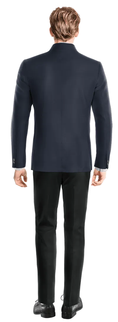 Navy blue mandarin slim fit Jacket with patched pockets