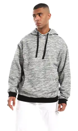 O152817 Odd Cuffs & Hem Long Sleeves Hoodie -  Heather Grey & Black