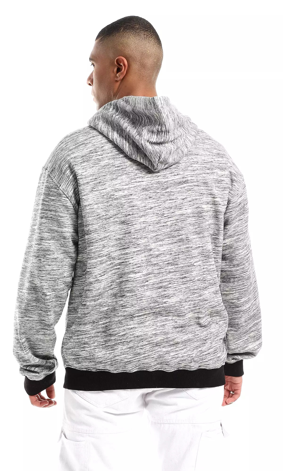 O152817 Odd Cuffs & Hem Long Sleeves Hoodie -  Heather Grey & Black