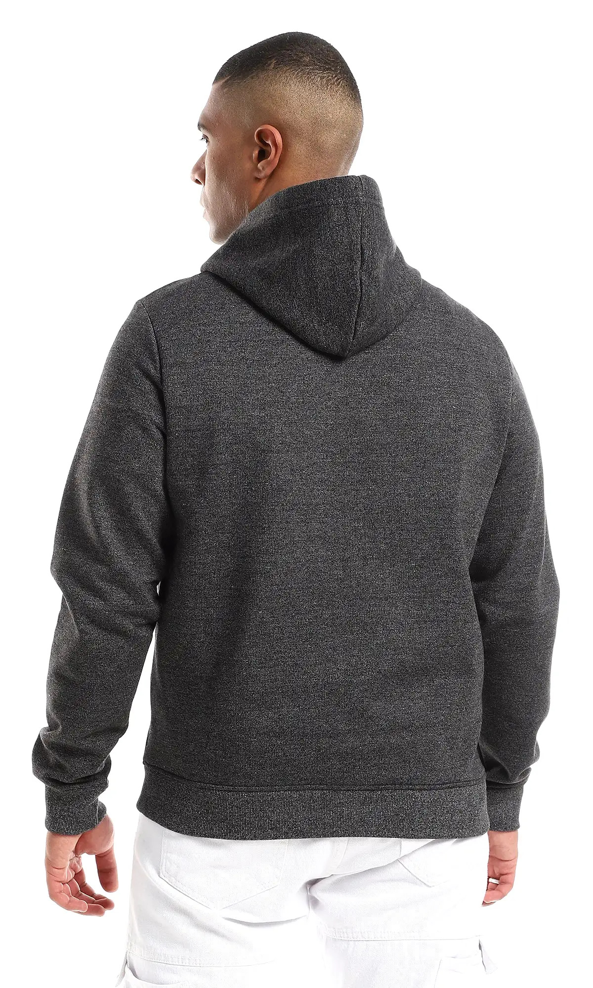 O157604 Regular Fit Long Sleeves Slip On Hoodie - Heather Charcoal