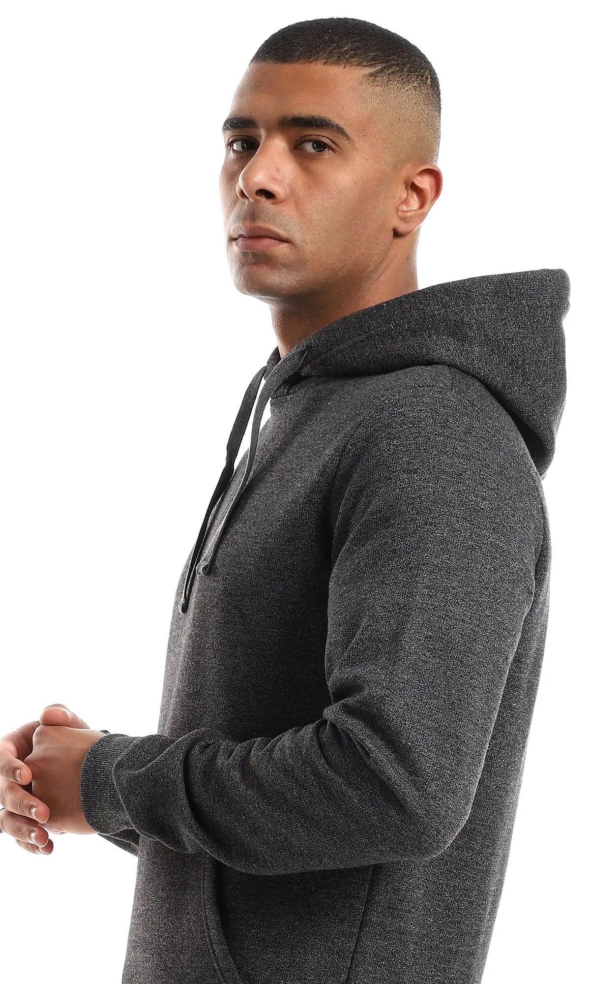 O157604 Regular Fit Long Sleeves Slip On Hoodie - Heather Charcoal