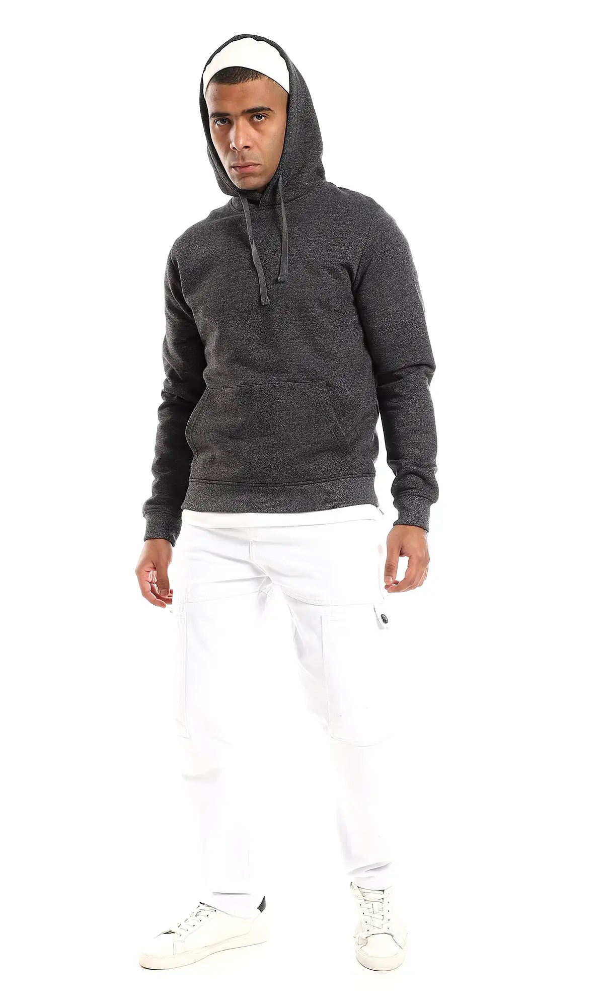 O157604 Regular Fit Long Sleeves Slip On Hoodie - Heather Charcoal