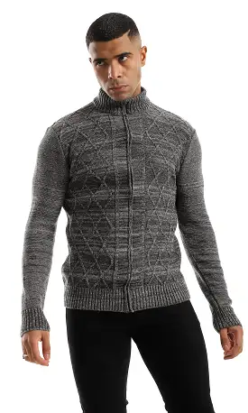 O158766 Cozy Zip Through Neck Heather Dark Grey Sweater