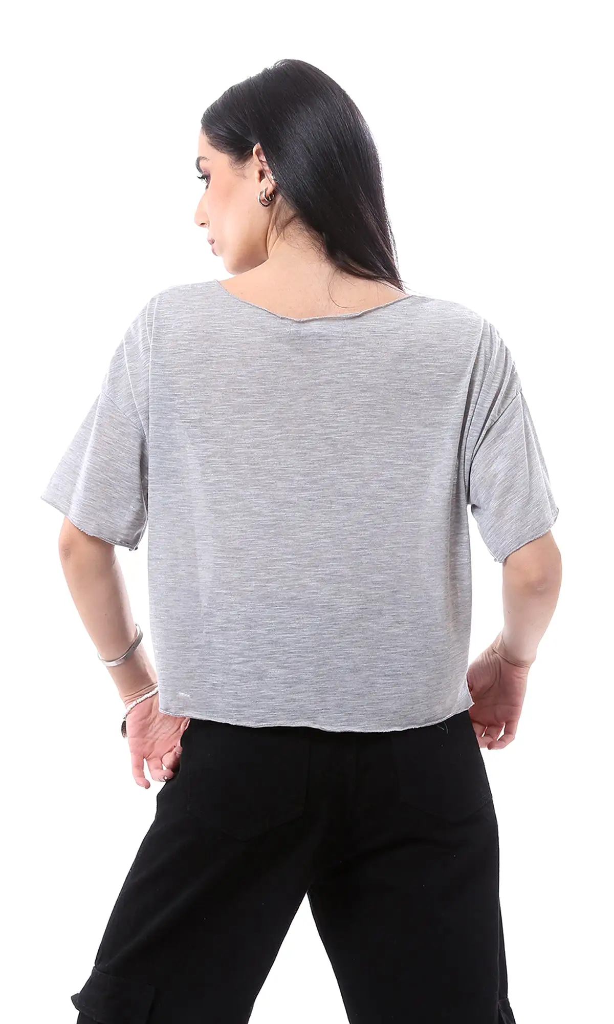 O166326 Wide Neck Loose Heather Grey Lightweight Tee