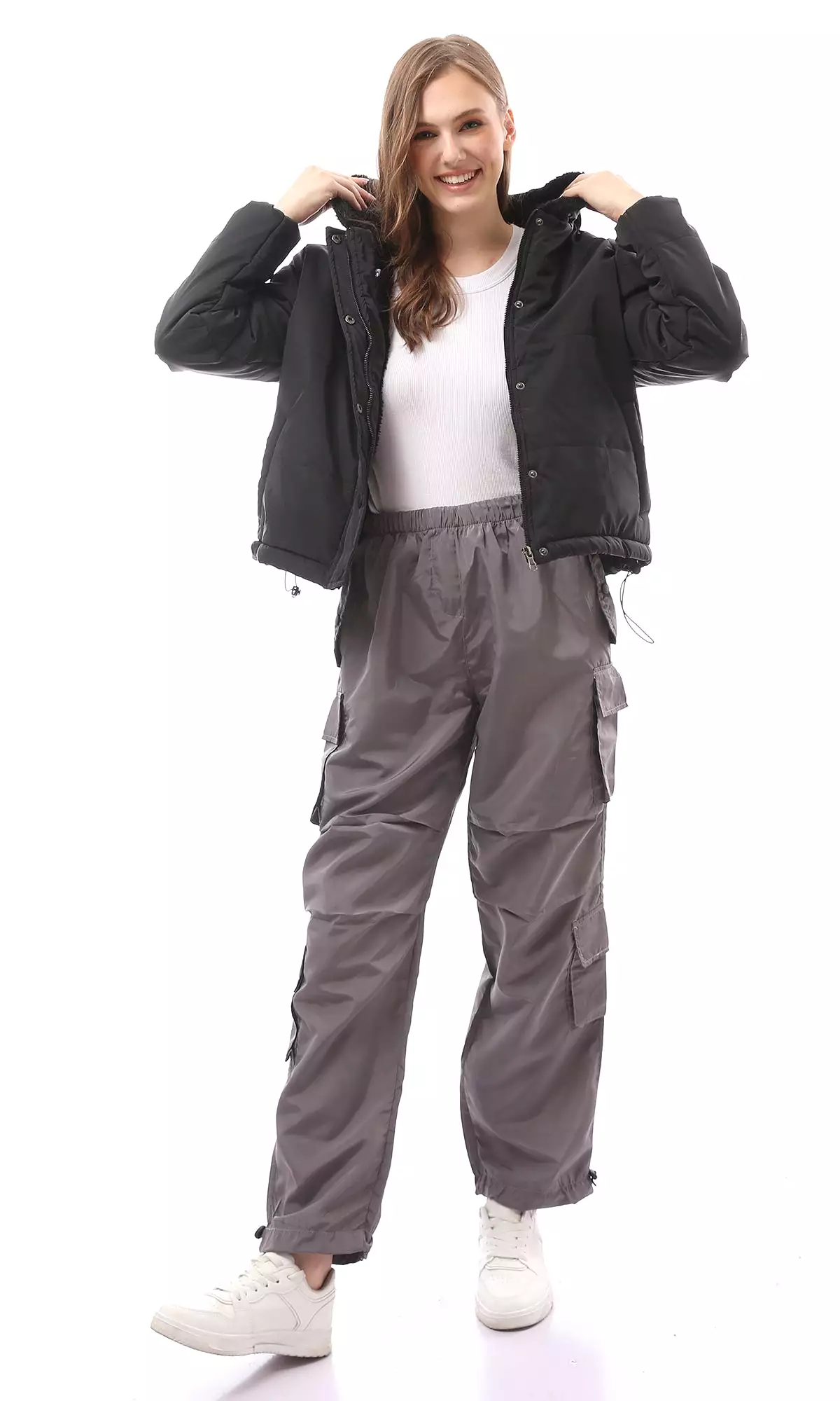 O170601 Dark Grey Waterproof Pants With Patched Pockets