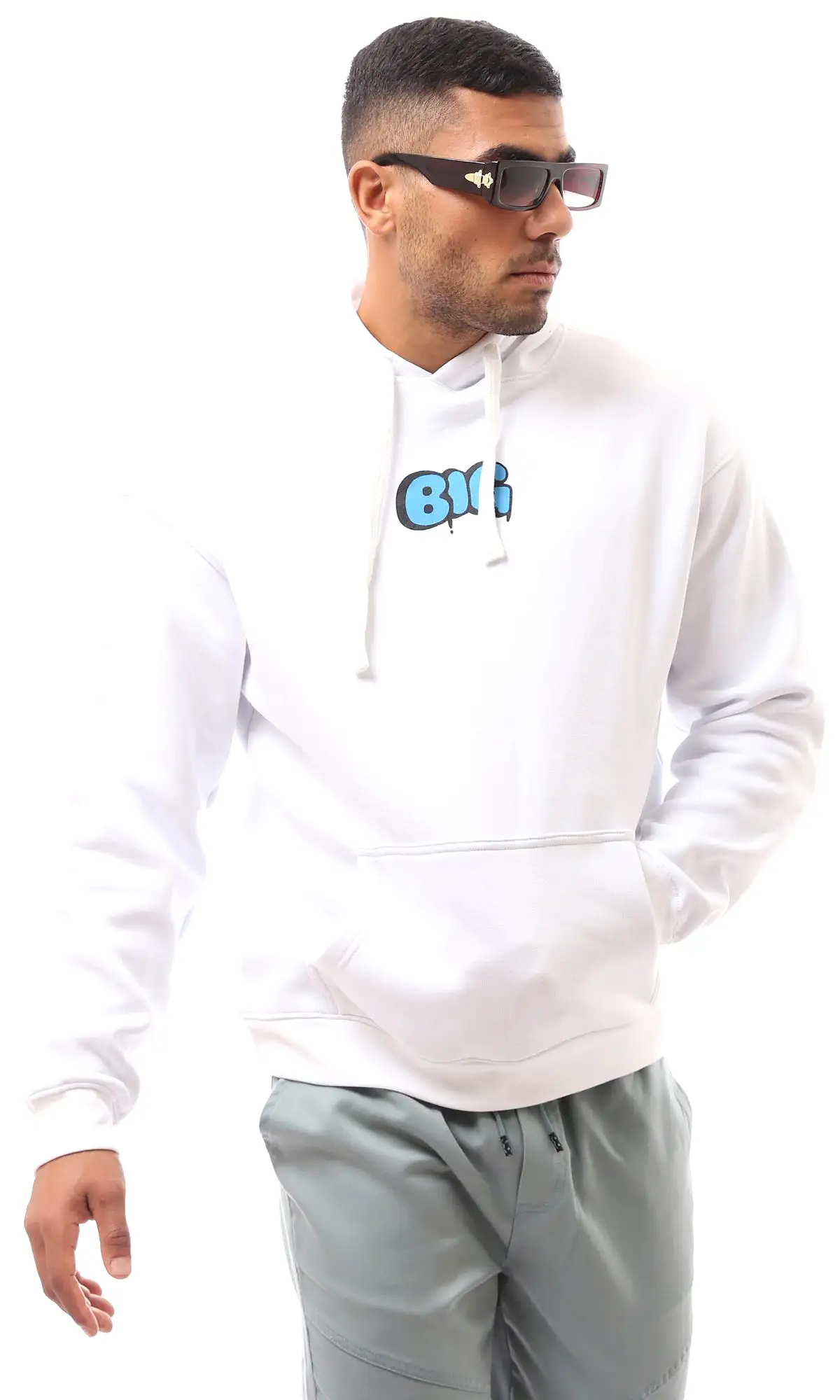 O173980 Long Sleeves Printed Smurf White Hoodie