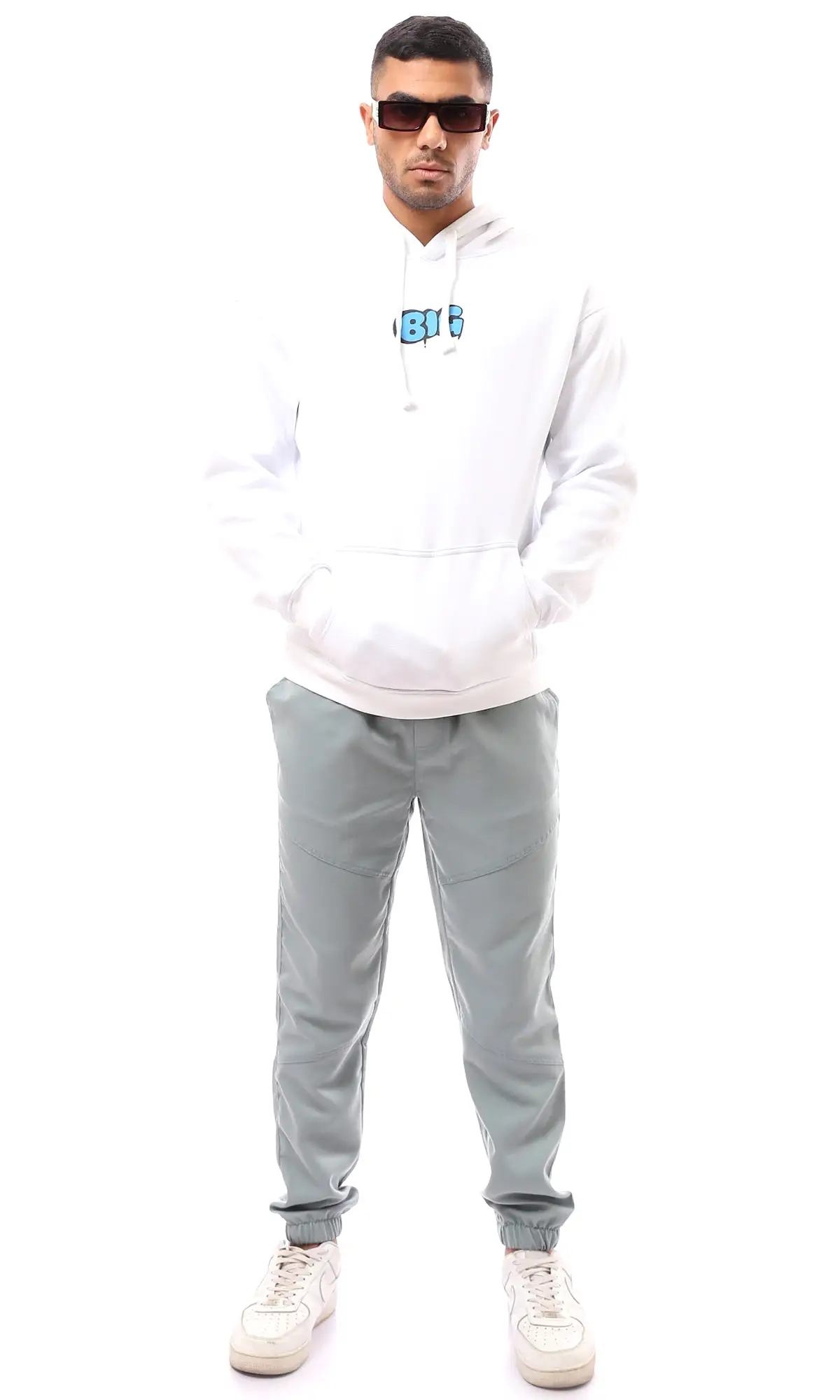 O173980 Long Sleeves Printed Smurf White Hoodie