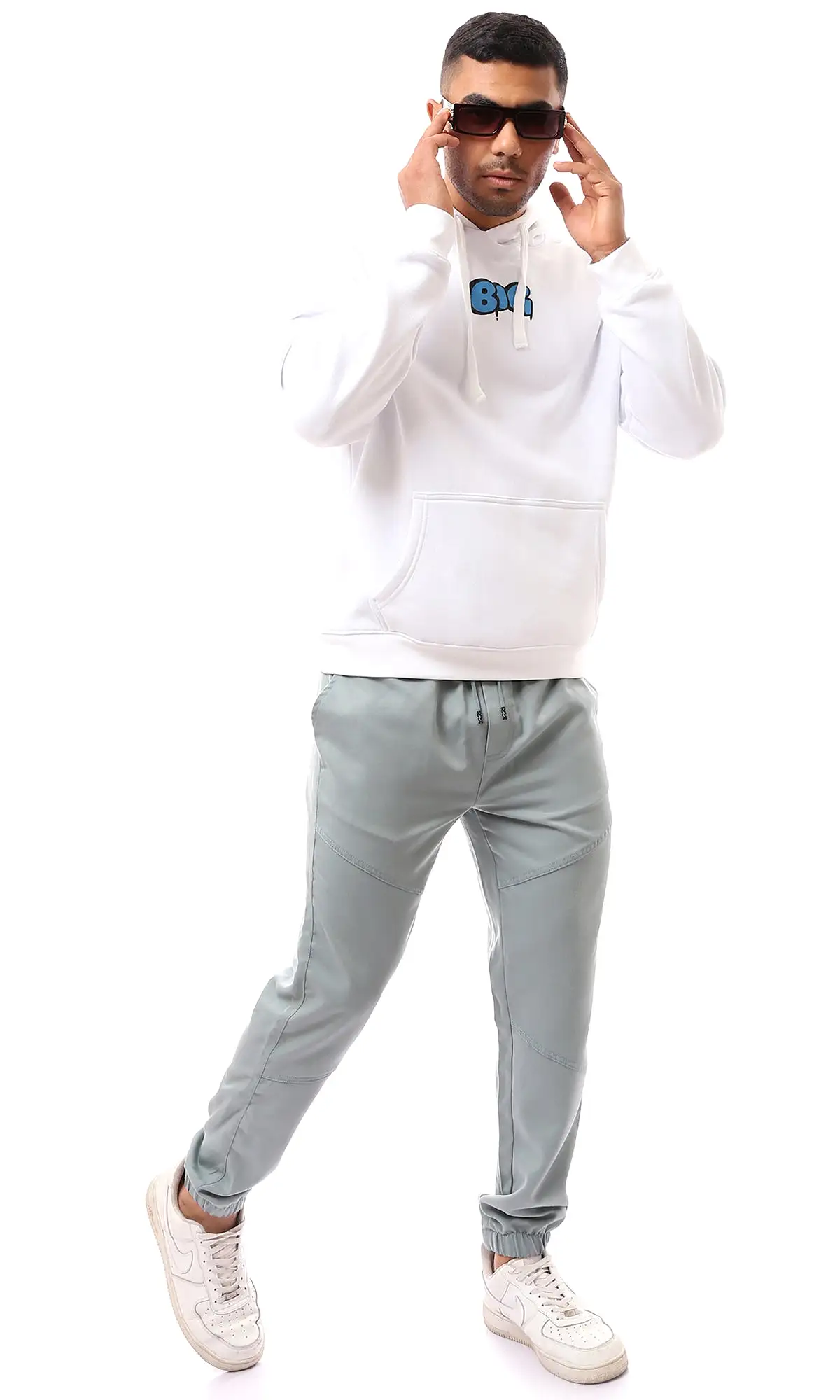 O173980 Long Sleeves Printed Smurf White Hoodie