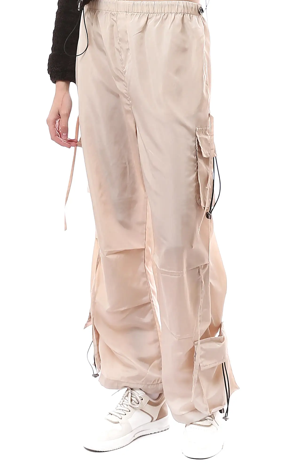 O174049 Beige Waterproof Cargo Pants With Patched Pockets