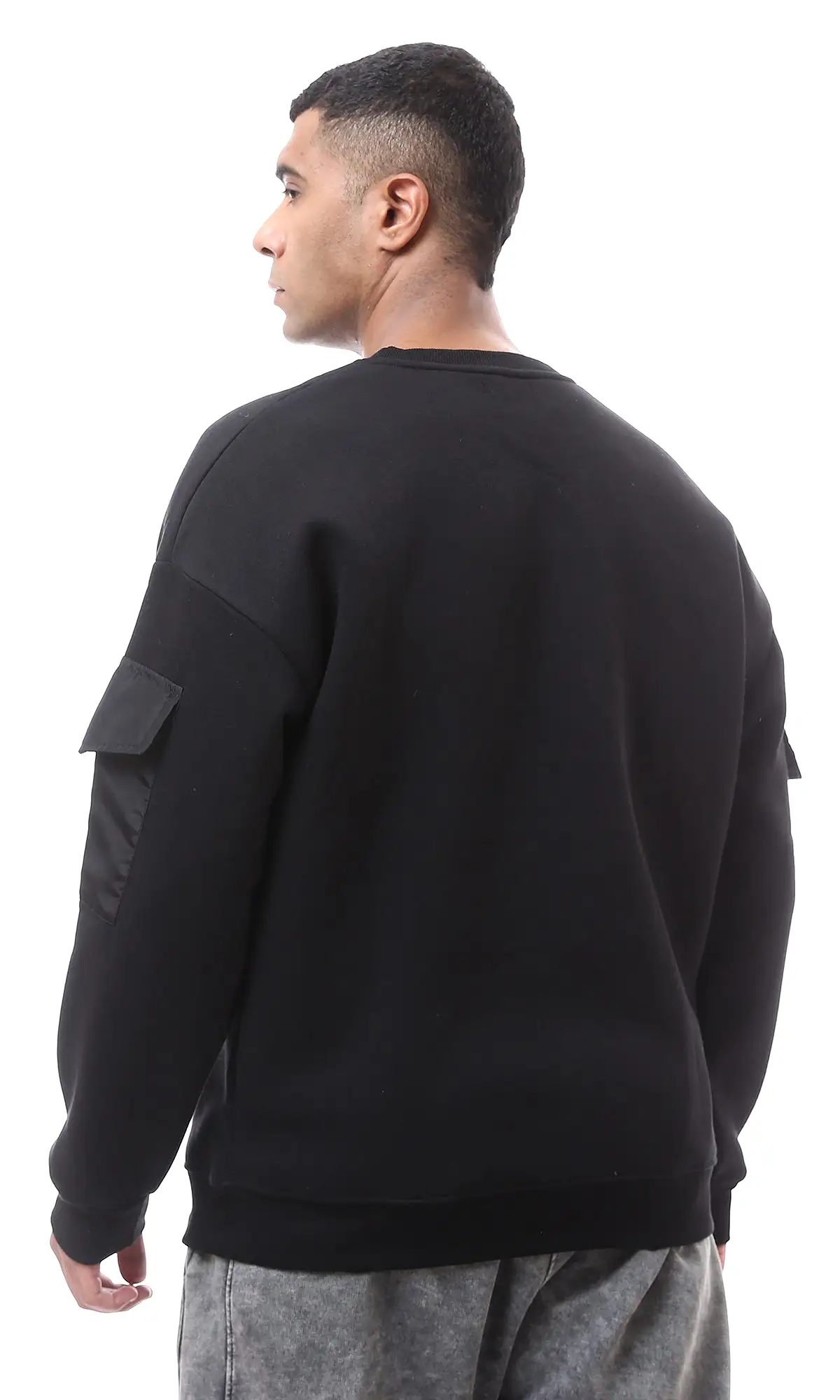 O175782 Black Sweatshirt With Patched Pockets On Sleeves