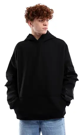 O176714 Black Solid Hoodie With Waterproof Patched Pockets