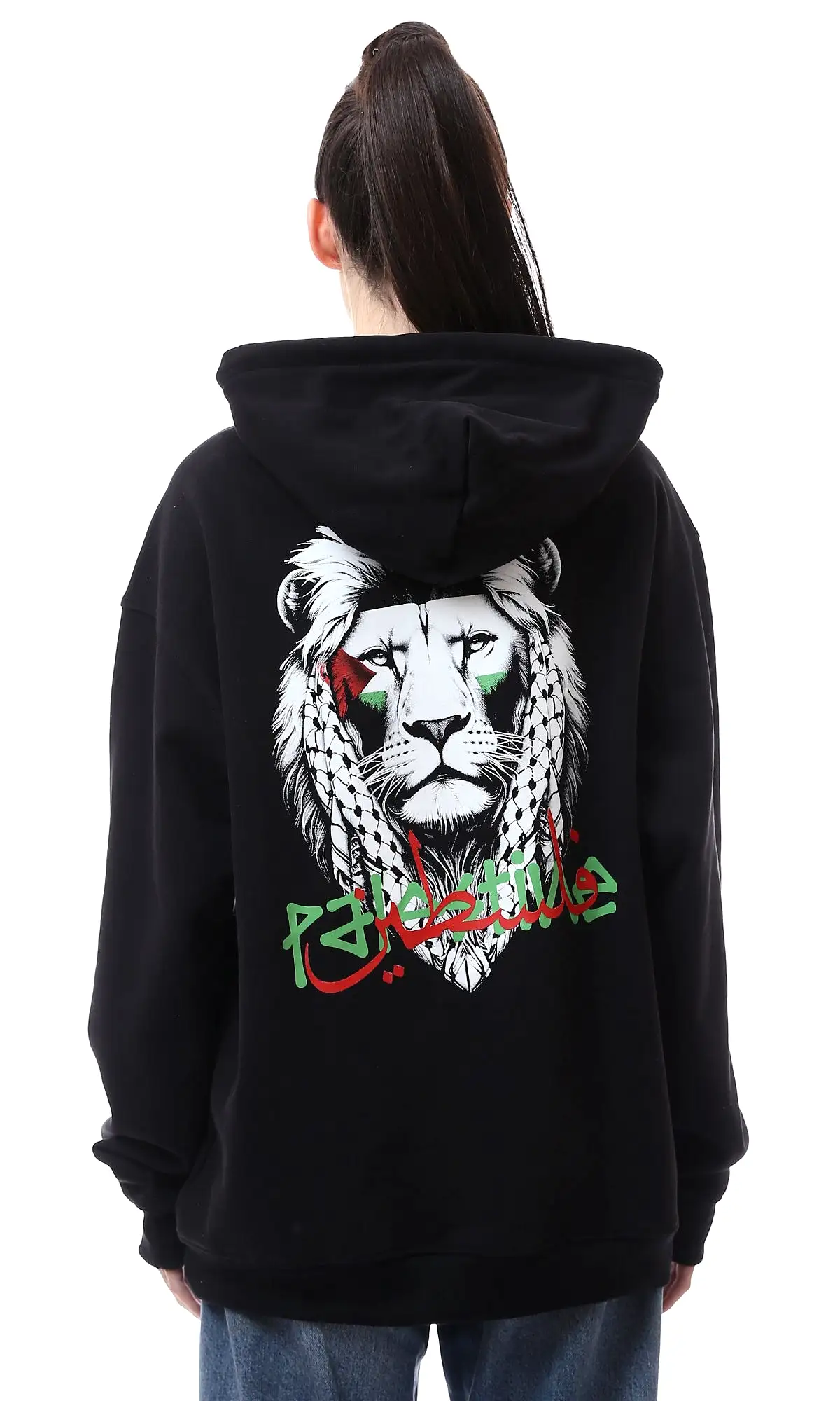 O176718 Palestine Long Sleeves Black Printed Hoodie