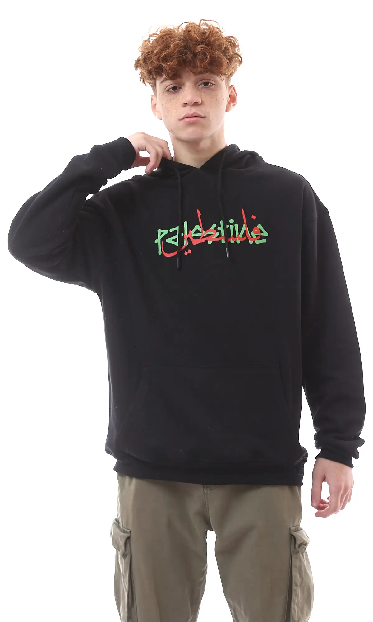 O176718 Palestine Long Sleeves Black Printed Hoodie