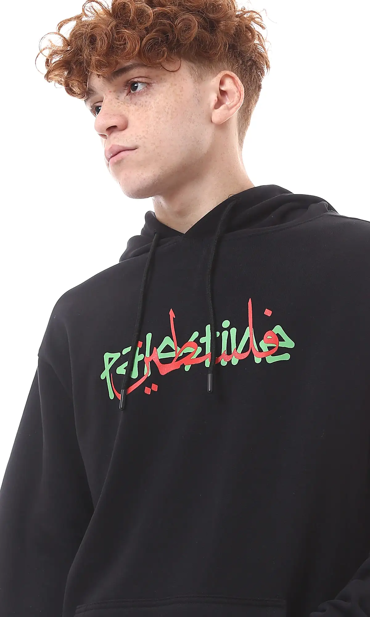 O176718 Palestine Long Sleeves Black Printed Hoodie