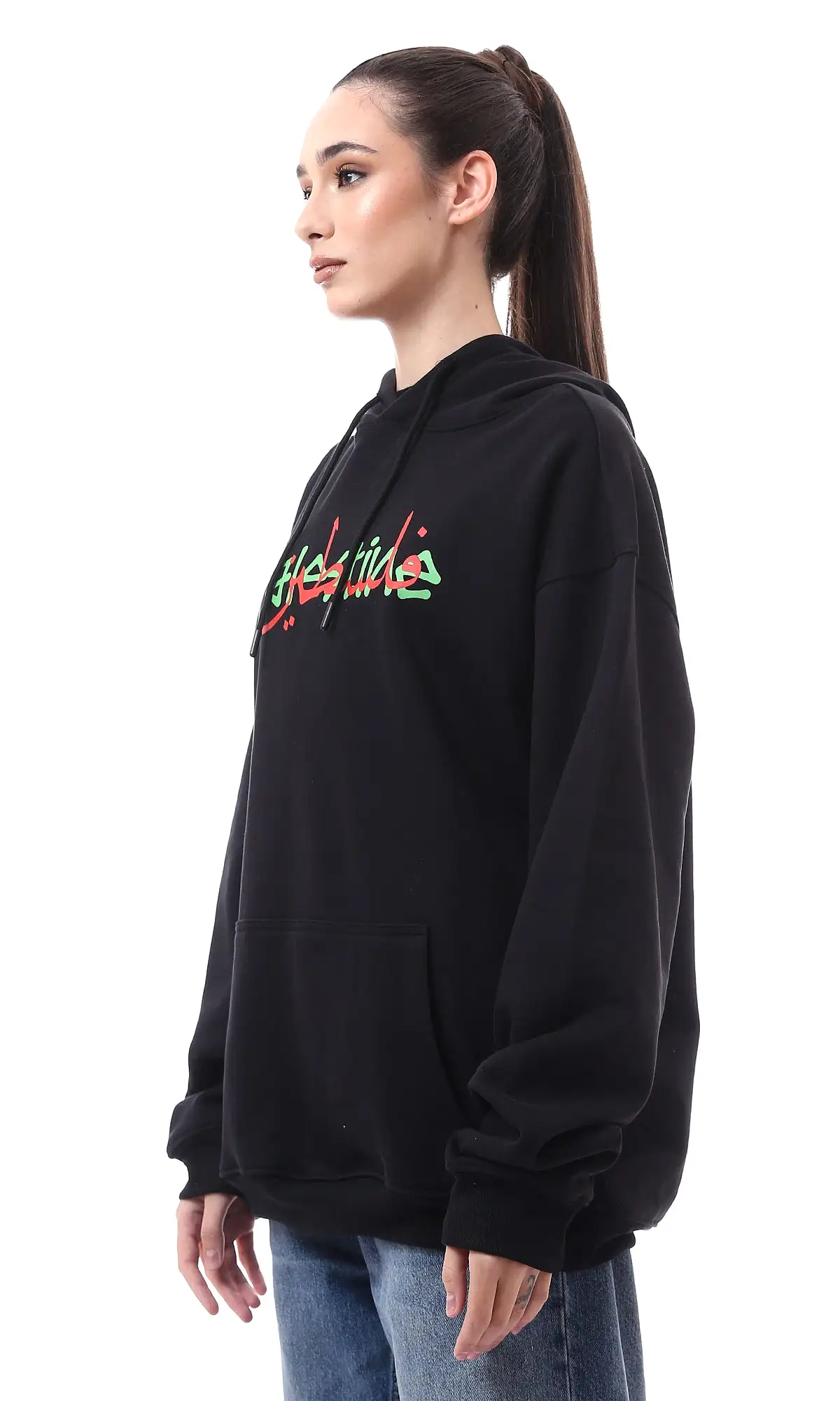 O176718 Palestine Long Sleeves Black Printed Hoodie