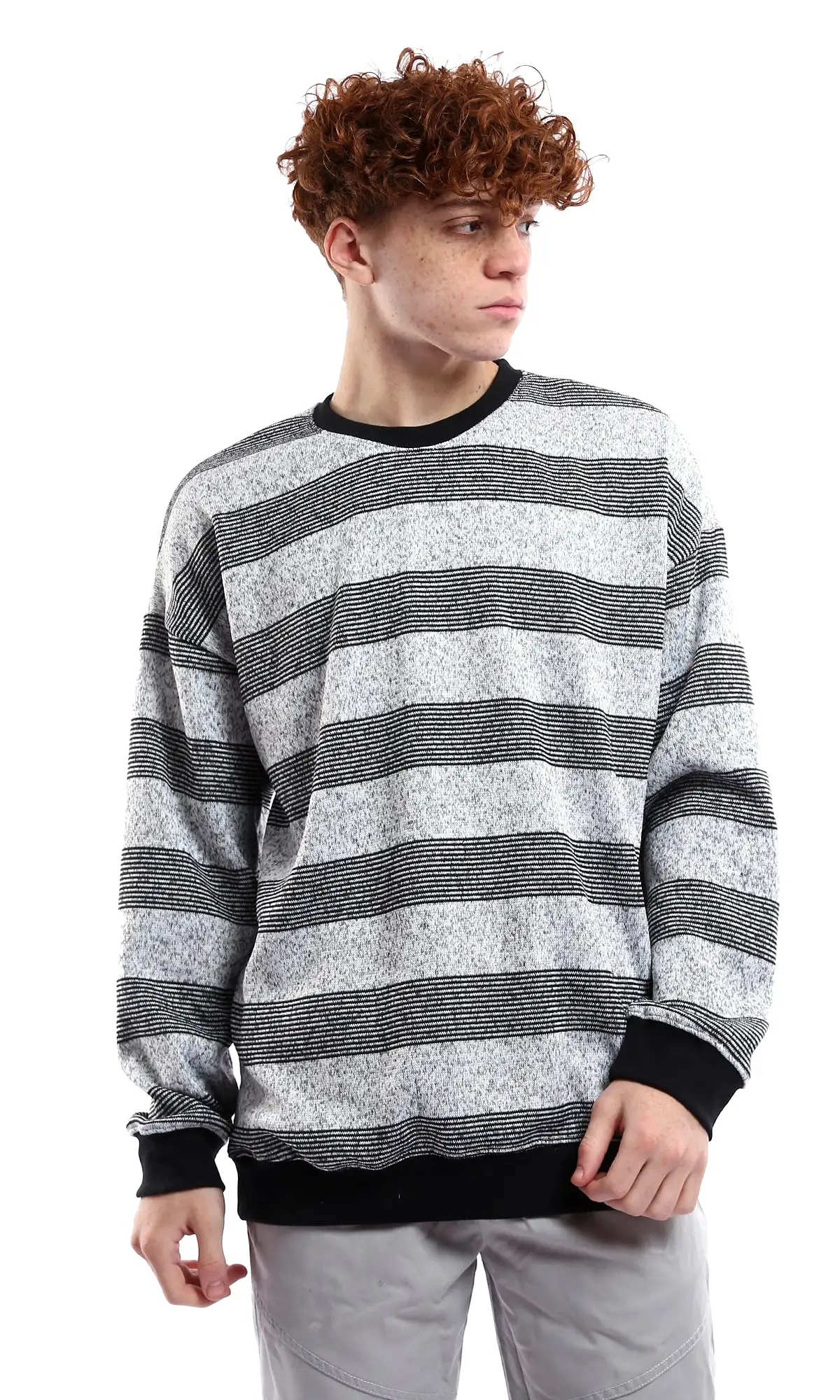 O177883 Long Sleeves Striped Grey & Black Winter Sweatshirt