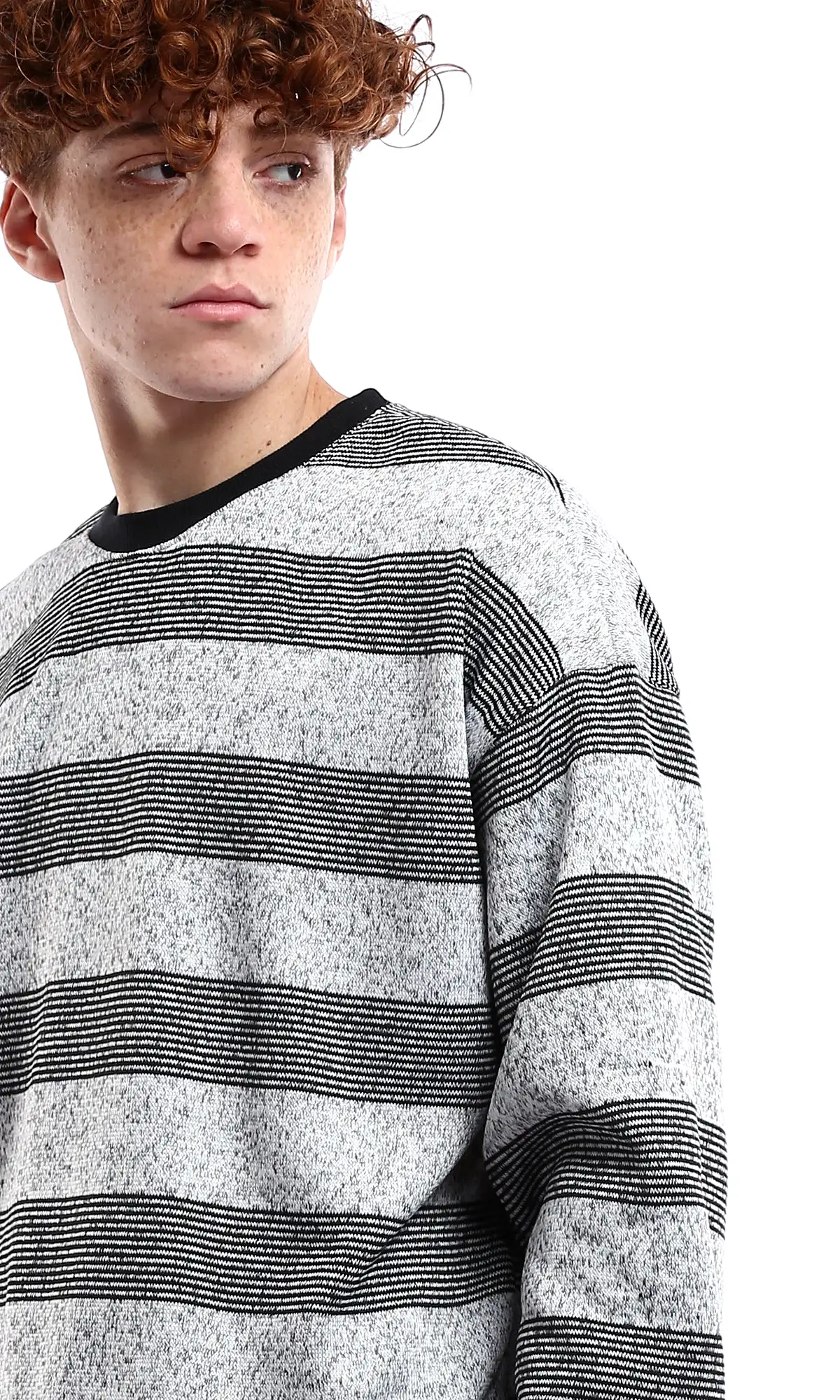 O177883 Long Sleeves Striped Grey & Black Winter Sweatshirt