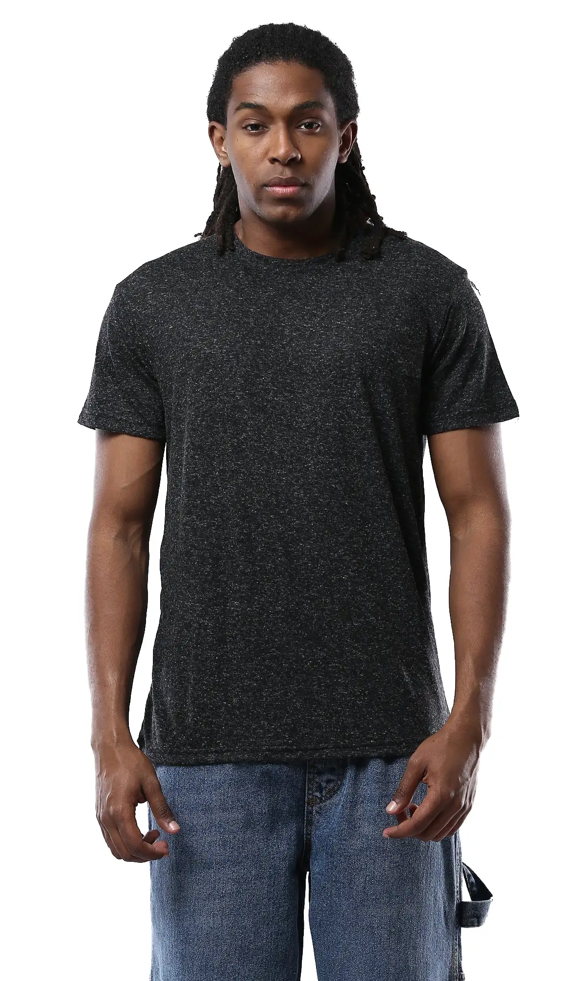 O178871 Heather Black Crew Neck Lightweight Summer Tee