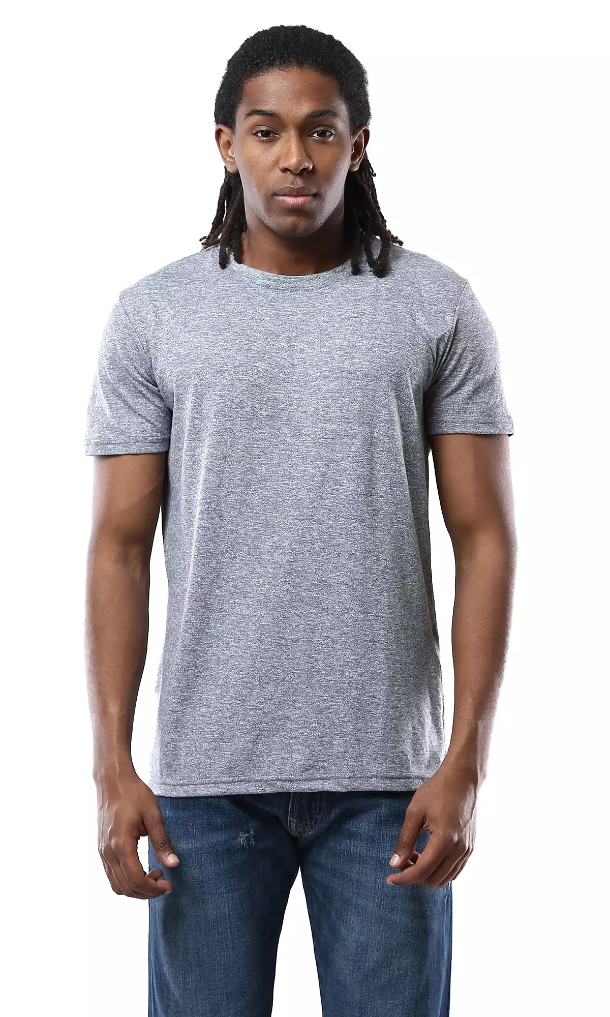 O178874 Crew Neck Heather Dark Grey Cotton Tee