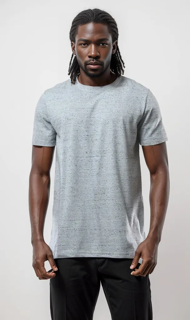 O178906 Round Neck Short Sleeves Heather Grey Comfy Tee