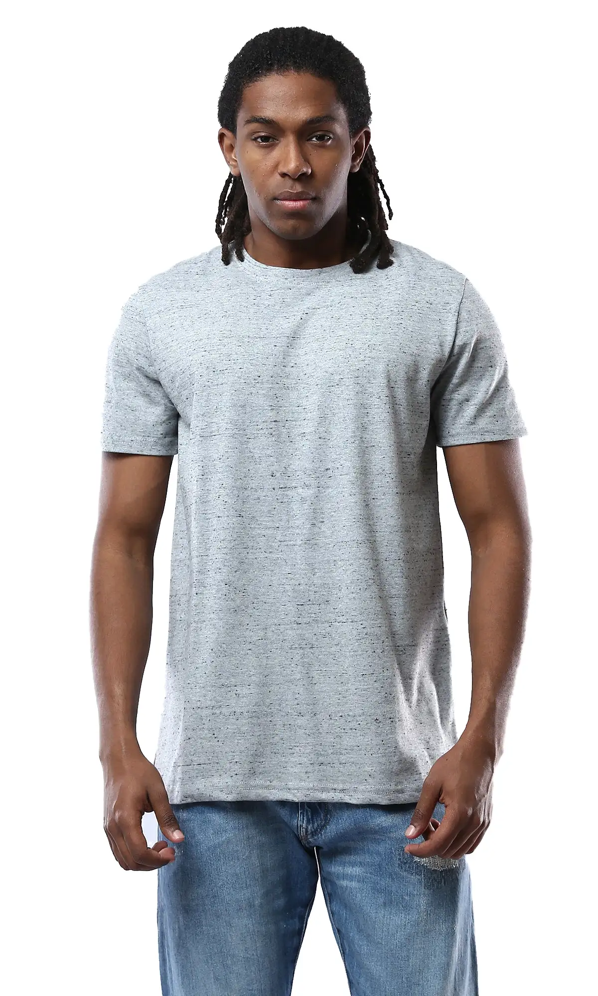 O178906 Round Neck Short Sleeves Heather Grey Comfy Tee