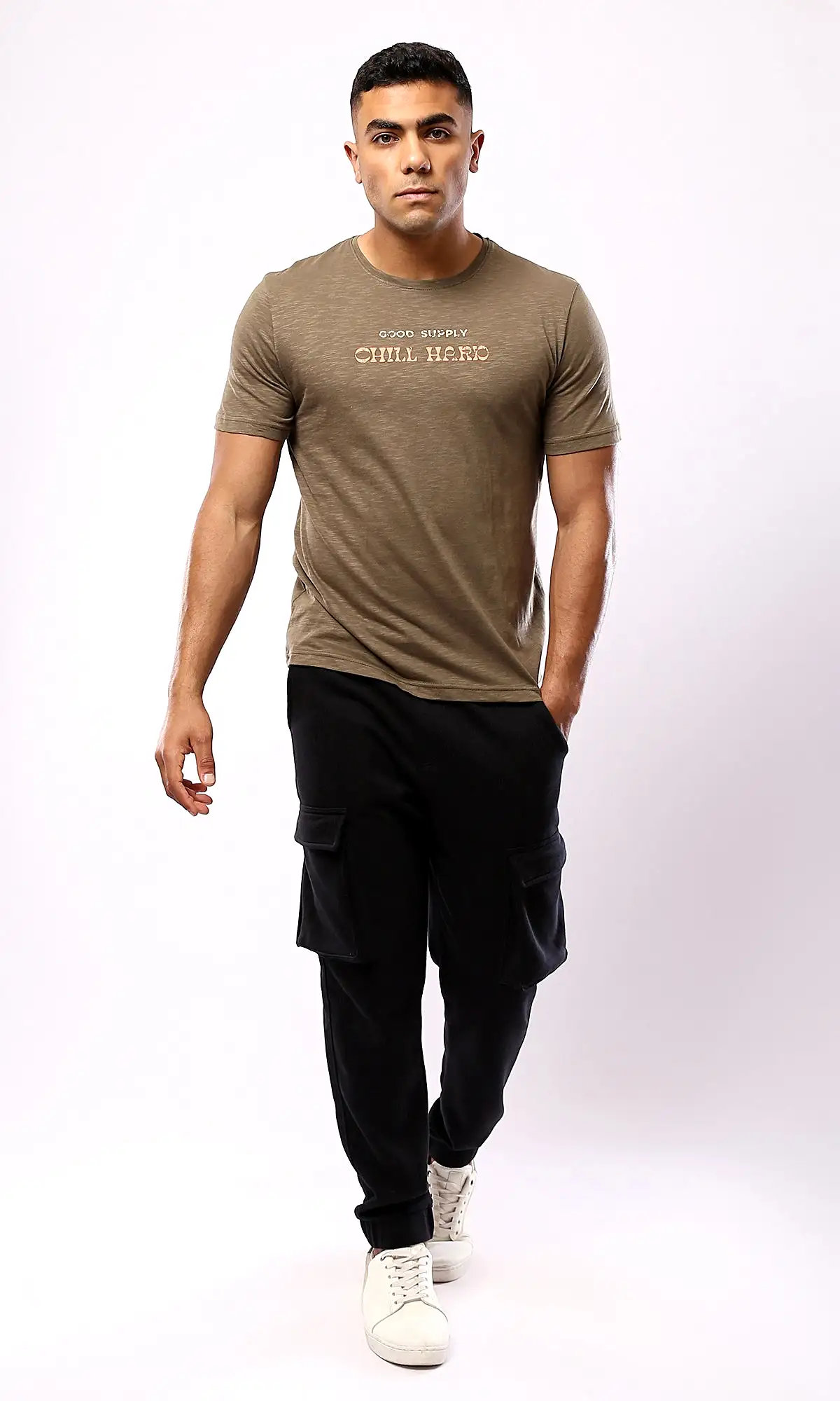 O179362 Heather Dark Khaki Round Neck Summer Tee